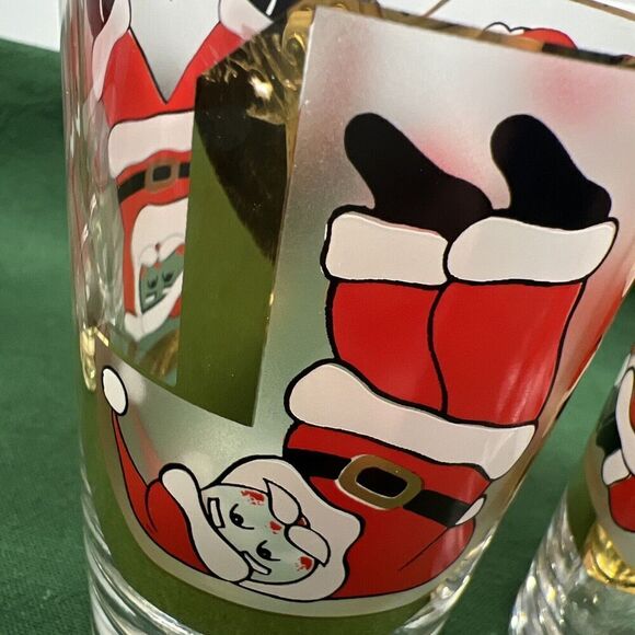 Culver Signed Santa Gold JOY Highball Glasses G. Litvak Set Of 4 - Picture 9 of 11